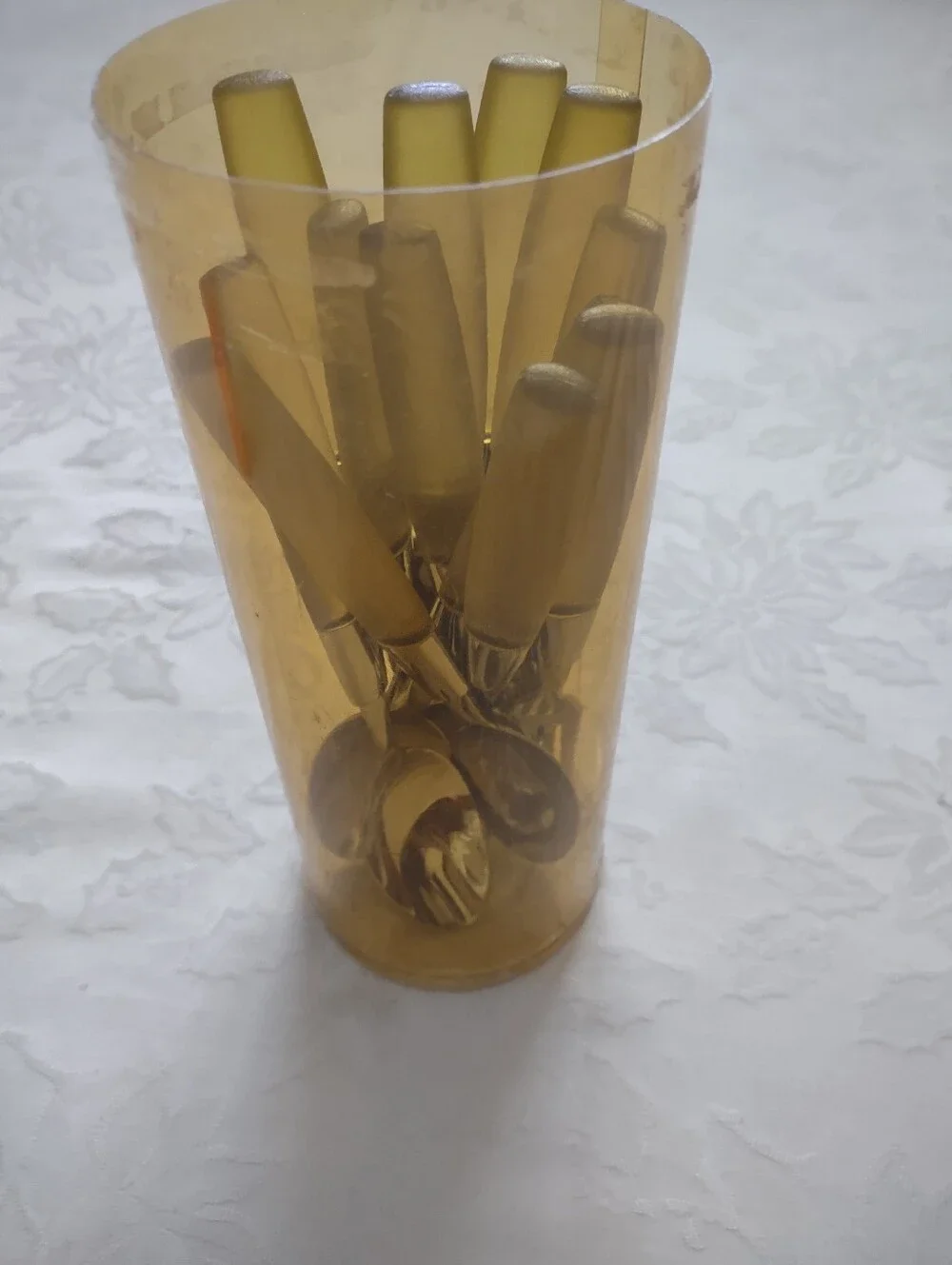 New 🆕 Pier 1 Stainless Steel 12 Piece Set Retro Yellow Acrylic Lucite Handle